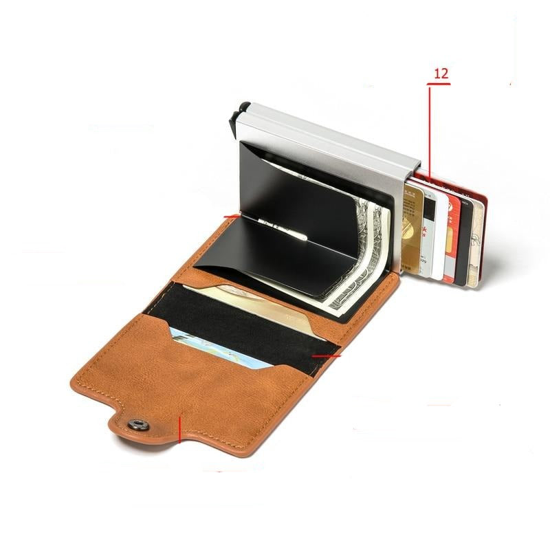 Carteira RFID de Couro Antifurto com Porta Cartões