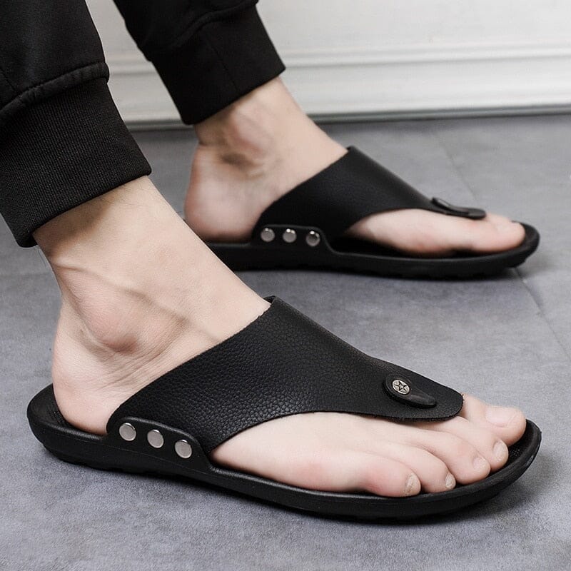 Chinelo de Couro Confortável Masculino - Antiderrapante