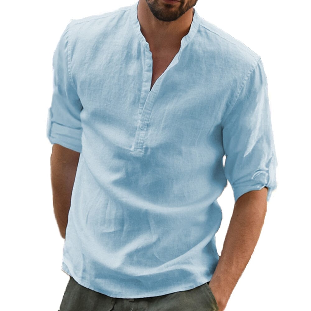 Camisa de Linho Masculina - Blusa Casual Manga Comprida