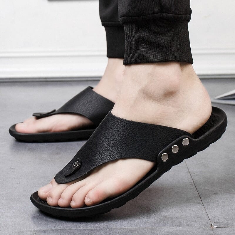 Chinelo de Couro Confortável Masculino - Antiderrapante