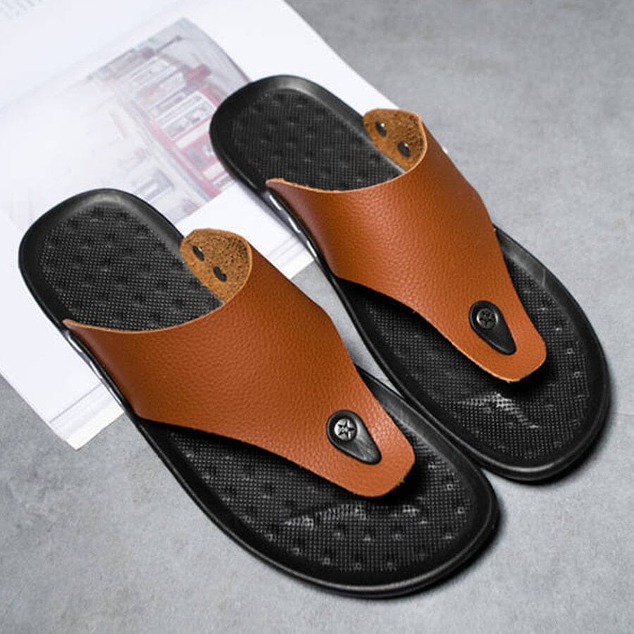Chinelo de Couro Confortável Masculino - Antiderrapante