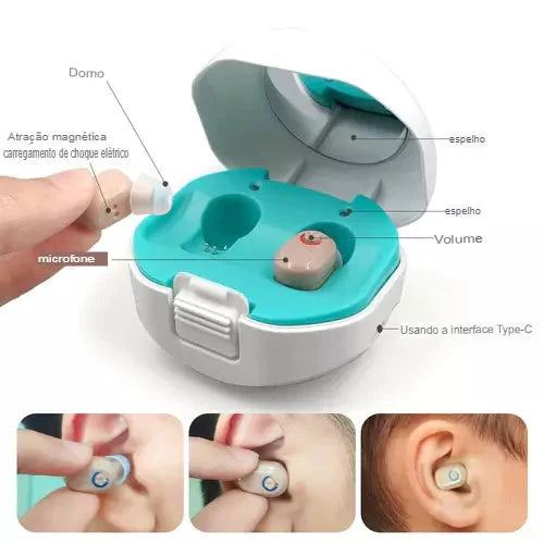 Aparelho Auditivo Recarregável - Mini Amplificador Par